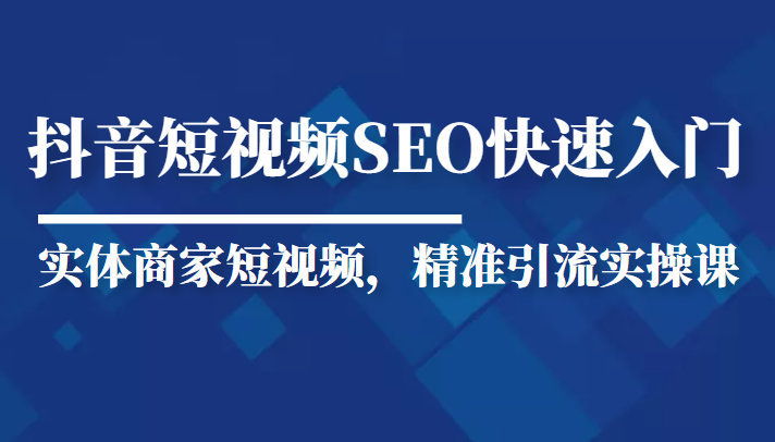 抖音短视频Seo搜索排名优化新手快速入门教程,实体商家短视频,精准引流实操课-第一资源库