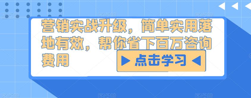 营销实战升级,简单实用落地有效,帮你省下百万咨询费用-第一资源库