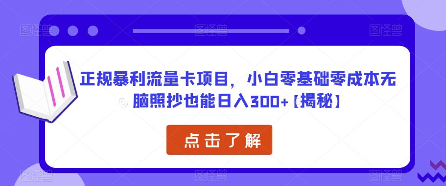 正规暴利流量卡项目,小白零基础零成本无脑照抄也能日入300+【揭秘】-第一资源库