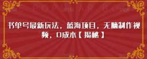 书单号最新玩法,蓝海项目,无脑制作视频,0成本【揭秘】-第一资源库