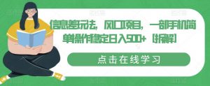 信息差玩法,风口项目,一部手机简单操作稳定日入500+【拆解】-第一资源库