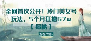 全网首次公开!冷门美女号玩法,5个月狂撸67w【揭秘】-第一资源库