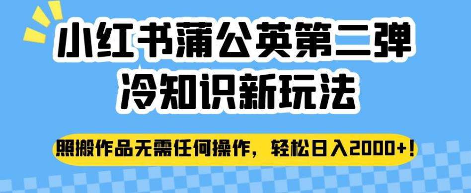 小红书蒲公英第二弹冷知识新玩法,照搬作品无需任何操作,轻松日入2000+【揭秘】-第一资源库