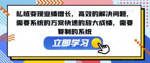 私域变现业绩增长,高效的解决问题,需要系统的方案快速的放大成绩,需要复制的系统-第一资源库