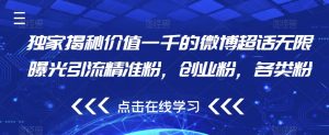 独家揭秘价值一千的微博超话无限曝光引流精准粉,创业粉,各类粉-第一资源库