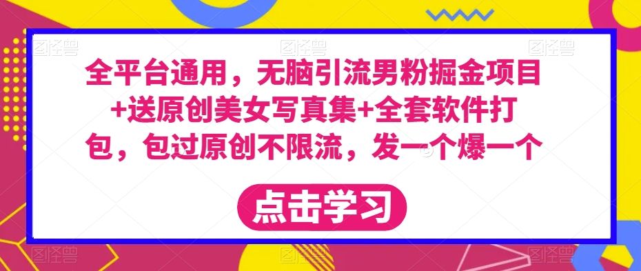 全平台通用,无脑引流男粉掘金项目+送原创美女写真集+全套软件打包,包过原创不限流,发一个爆一个【揭秘】-第一资源库