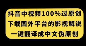 抖音中视频百分百过原创,下载国外平台的电影解说,一键翻译成中文获取收益-第一资源库