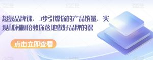 超级品牌课,3步引爆你的产品销量,实现利润翻倍教你落地做好品牌的课-第一资源库