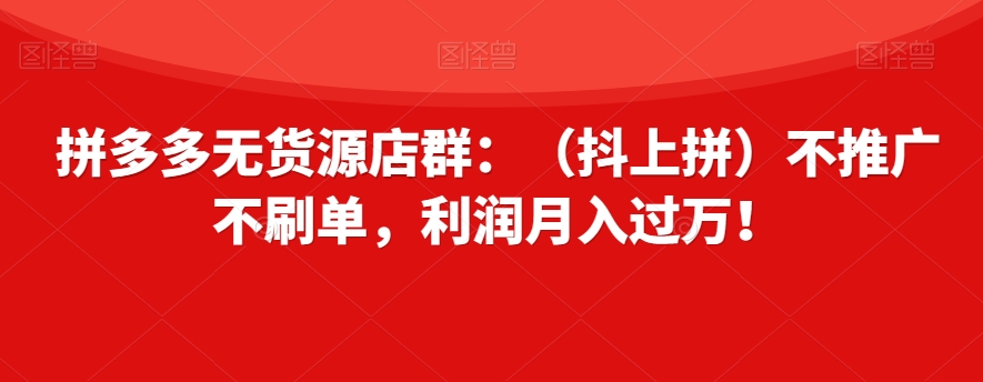 拼多多无货源店群:(抖上拼)不推广不刷单,利润月入过万!【揭秘】-第一资源库