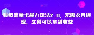 秒反流量卡暴力玩法2.0，无需次月提现，立刻可以拿到收益【揭秘】-第一资源库