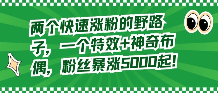 两个快速涨粉的野路子,一个特效+神奇布偶,粉丝暴涨5000起【揭秘】-第一资源库