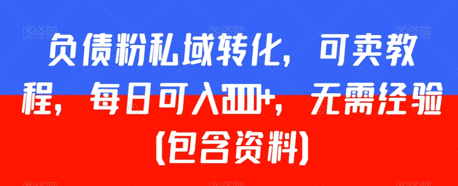 负债粉私域转化,可卖教程,每日可入2000+,无需经验(包含资料)【揭秘】-第一资源库