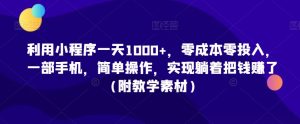 利用小程序一天1000+,零成本零投入,一部手机,简单操作,实现躺着把钱赚了(附教学素材)【揭秘】-第一资源库