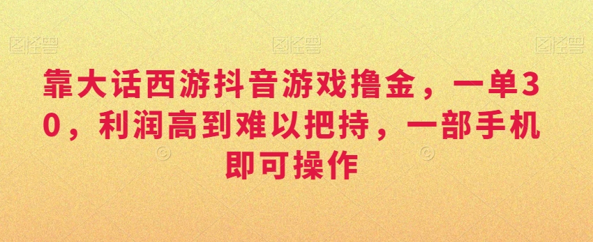 靠大话西游抖音游戏撸金,一单30,利润高到难以把持,一部手机即可操作,日入3000+【揭秘】-第一资源库