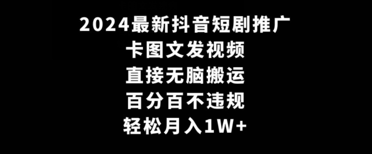2024最新抖音短剧推广,卡图文发视频,直接无脑搬,百分百不违规,轻松月入1W+【揭秘】-第一资源库