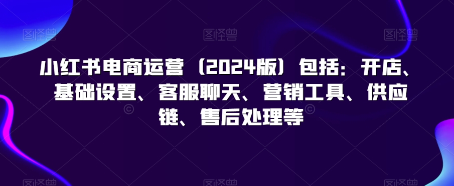 小红书电商运营(2024版)包括:开店、基础设置、客服聊天、营销工具、供应链、售后处理等-第一资源库