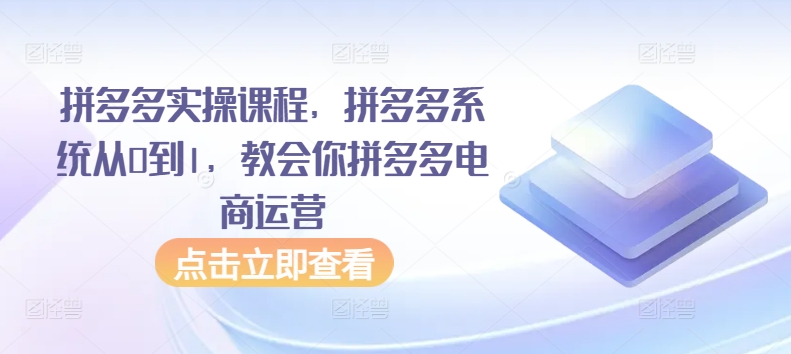 拼多多实操课程,拼多多系统从0到1,教会你拼多多电商运营-第一资源库