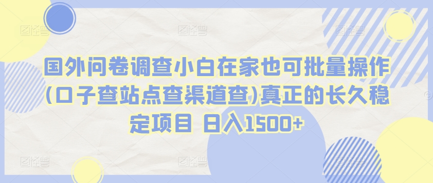国外问卷调查小白在家也可批量操作(口子查站点查渠道查)真正的长久稳定项目 日入1500+【揭秘】-第一资源库