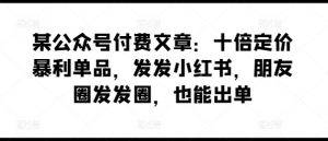 某公众号付费文章:十倍定价暴利单品,发发小红书,朋友圈发发圈,也能出单-第一资源库