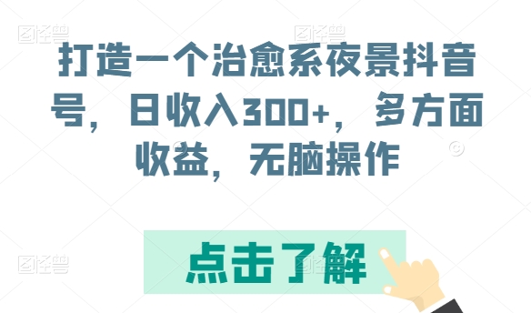 打造一个治愈系夜景抖音号,日收入300+,多方面收益,无脑操作【揭秘】-第一资源库
