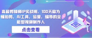 高薪剪辑师IP实战班,100天称为懂拍剪、AI工具、运营、编导的全能型视频制作人-第一资源库