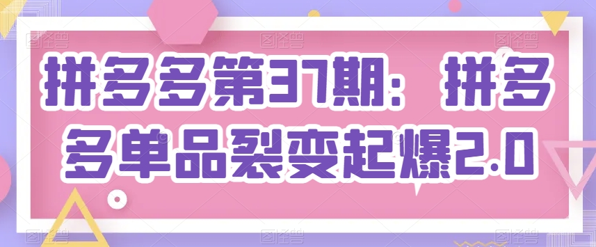 拼多多第37期：拼多多单品裂变起爆2.0-第一资源库