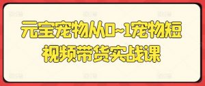 元宝宠物从0~1宠物短视频带货实战课-第一资源库