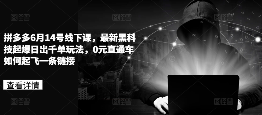 拼多多6月14号线下课,最新黑科技起爆日出千单玩法,0元直通车如何起飞一条链接-第一资源库