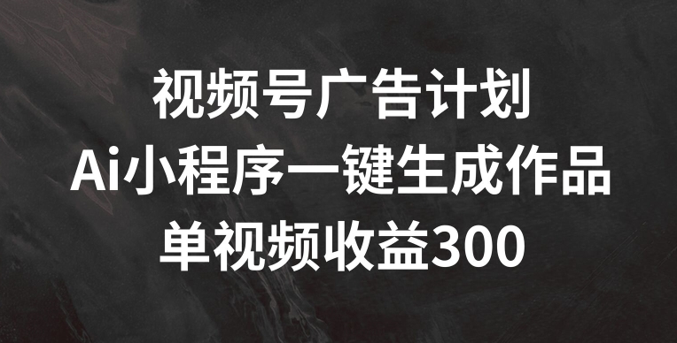 视频号广告计划,AI小程序一键生成作品, 单视频收益300+【揭秘】-第一资源库