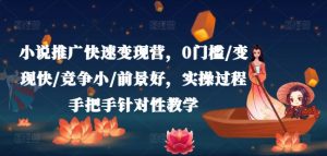小说推广快速变现营,0门槛/变现快/竞争小/前景好,实操过程手把手针对性教学-第一资源库