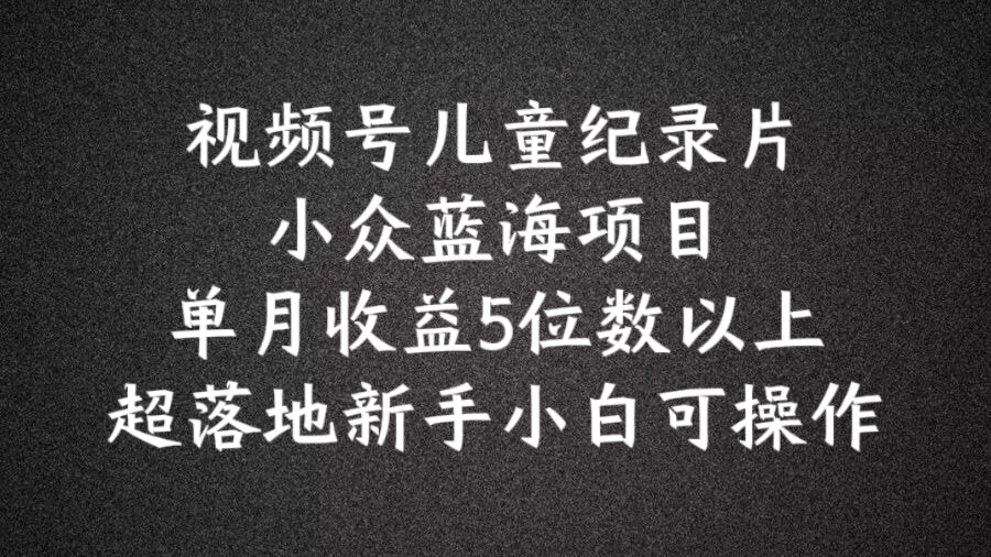 2024蓝海项目视频号儿童纪录片科普,单月收益5位数以上,新手小白可操作【揭秘】-第一资源库