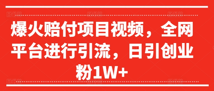 爆火赔付项目视频,全网平台进行引流,日引创业粉1W+【揭秘】-第一资源库