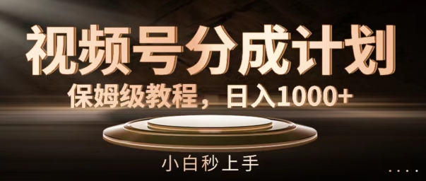 视频号分成计划保姆级教程,日入1K,小白秒上手【揭秘】-第一资源库