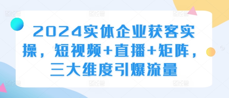 2024实体企业获客实操,短视频+直播+矩阵,三大维度引爆流量-第一资源库