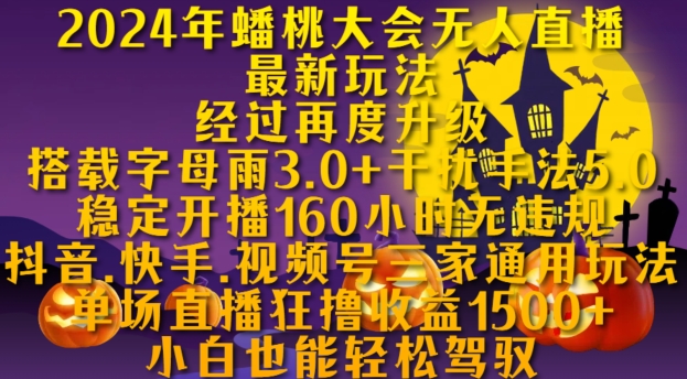 2024年蟠桃大会无人直播最新玩法,稳定开播160小时无违规,抖音、快手、视频号三家通用玩法【揭秘】-第一资源库