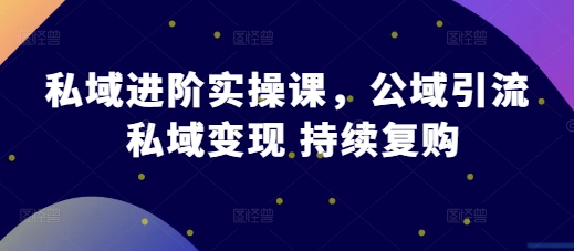 私域进阶实操课,公域引流 私域变现 持续复购-第一资源库