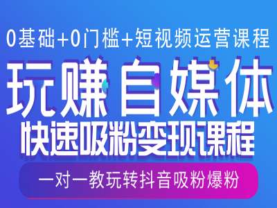 0基础+0门槛+短视频运营课程,玩赚自媒体快速吸粉变现课程,一对一教玩转抖音吸粉爆粉-第一资源库