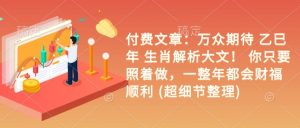 付费文章:万众期待 乙巳年 生肖解析大文! 你只要照着做,一整年都会财福顺利 (超细节整理)-第一资源库