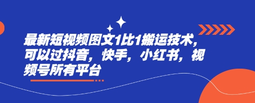 最新短视频图文1比1搬运技术，可以过抖音，快手，小红书，视频号所有平台-第一资源库