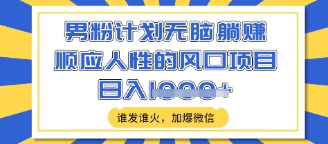 男粉计划无脑躺Z,顺应人性的风口项目,谁发谁火,加爆微信,日入多张【揭秘】-第一资源库