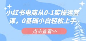小红书电商从0-1实操运营课，0基础小白轻松上手-第一资源库