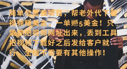 零门槛挣美金,海外视频代下服务,单笔收益40+,小白也能轻松上手-第一资源库