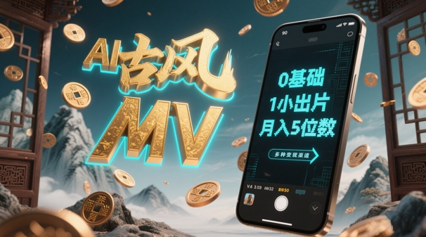 AI一键生成古风音乐MV,0剪辑基础1小时出片,多种变现渠道,一部手机月入5位数-第一资源库