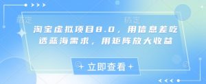 淘宝虚拟项目8.0,用信息差吃透蓝海需求,用矩阵放大收益-第一资源库