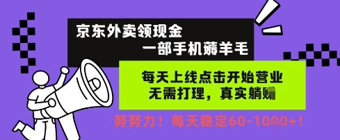 京东外卖领现金,一部手机薅羊毛,每天上线动动手指,无需打理,每天保底60+,每天就是如此轻松【揭秘】-第一资源库