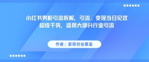 小红书男粉引流拆解,引流、变现当日见效超级干货,适用大部分行业引流-第一资源库