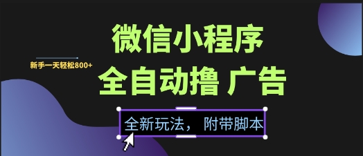 微信小程序全自动撸广告项目，彻底解决没流量的问题，新手一天8张+【揭秘】-第一资源库