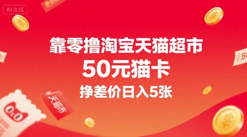 靠零撸淘宝天猫超市50元猫卡，挣差价日入5张-第一资源库