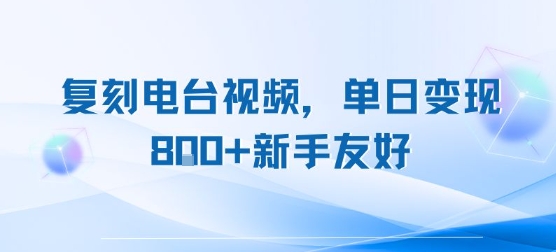 复刻电台视频，单日变现8张+新手友好，长期可做-第一资源库