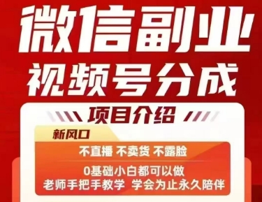 微信副业视频号分成,不直播 不卖货 不露脸,三五分钟即可完成一条作,每日收益几十、几张不等-第一资源库